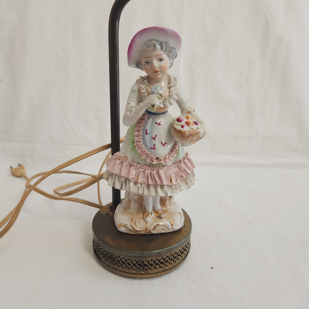 Vintage Victorian Flower Woman Girl Figurine Table Lamp